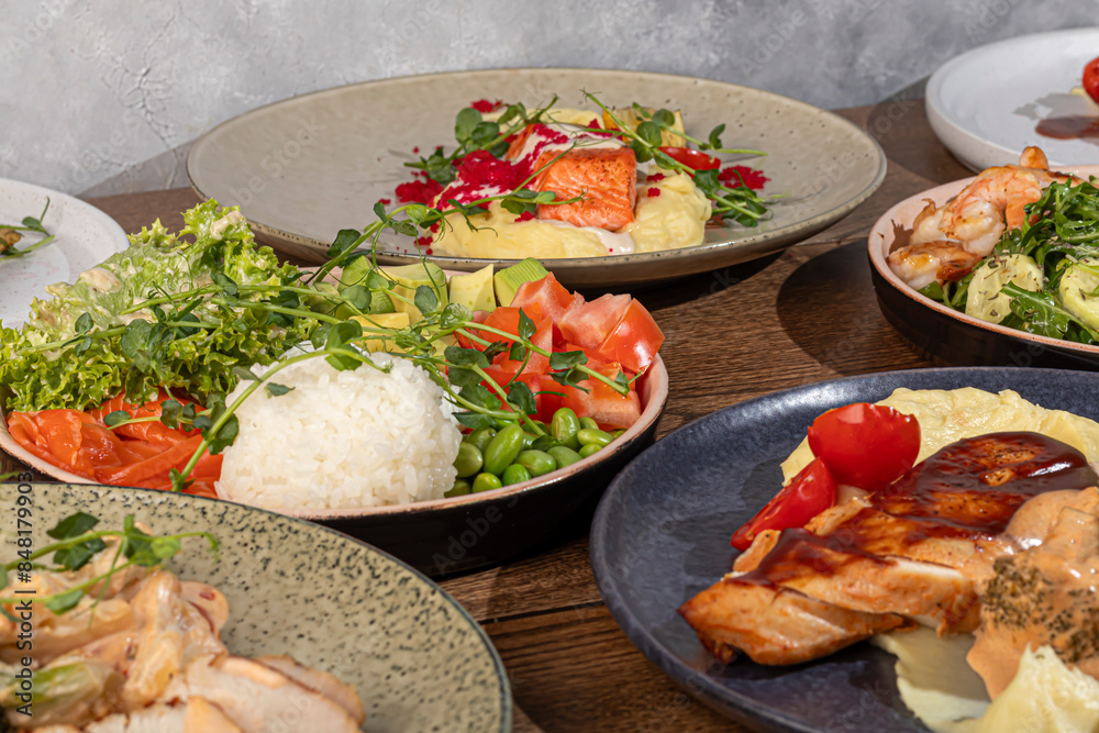 Food dishes for the menu Salads and appetizers,main courses and meat side dishes Food dishes for the menu Salads and appetizers,main courses and meat side dishes
