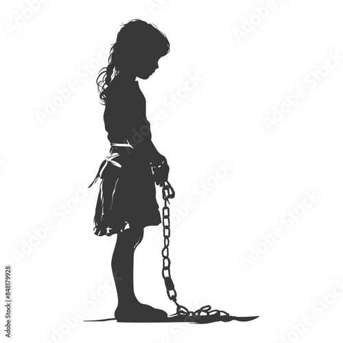 silhouette little girl slave with shackle full body black color only