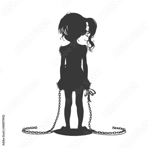 silhouette little girl slave with shackle full body black color only
