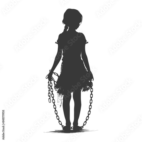 silhouette little girl slave with shackle full body black color only