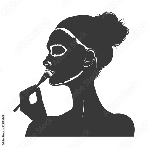 silhouette little girl using beauty cosmetic face mask black color only