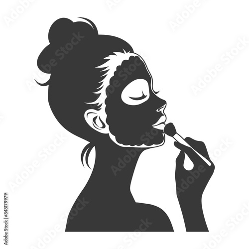 silhouette little girl using beauty cosmetic face mask black color only