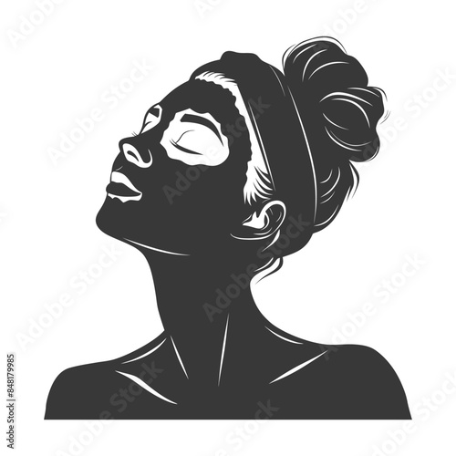 silhouette little girl using beauty cosmetic face mask black color only