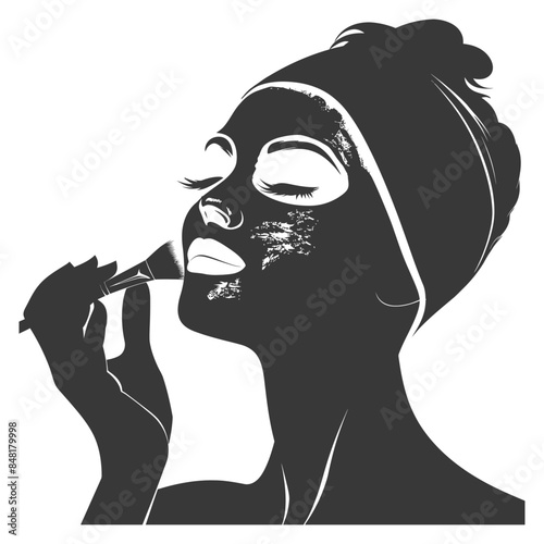 silhouette little girl using beauty cosmetic face mask black color only