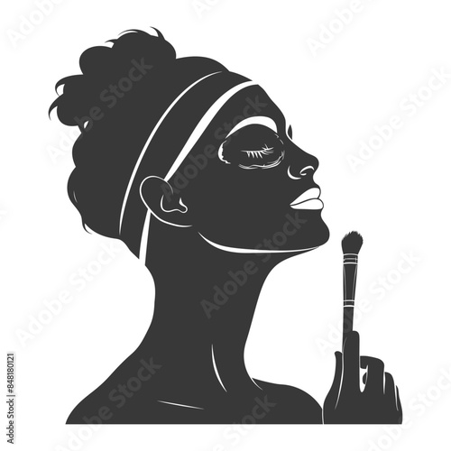 silhouette little girl using beauty cosmetic face mask black color only