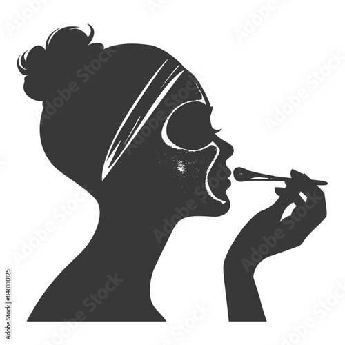silhouette little girl using beauty cosmetic face mask black color only