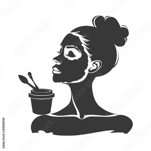 silhouette little girl using beauty cosmetic face mask black color only