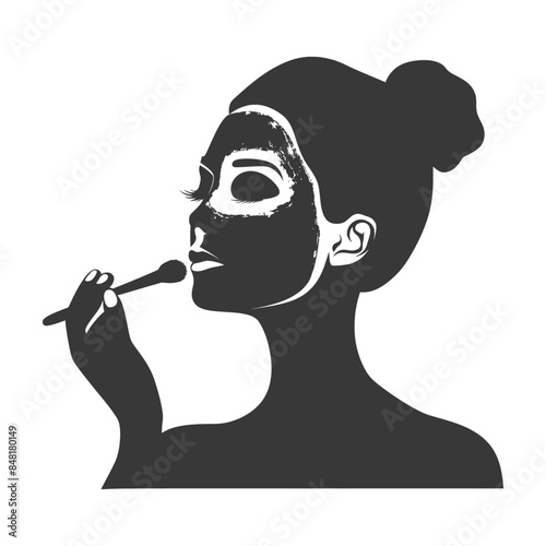 silhouette little girl using beauty cosmetic face mask black color only