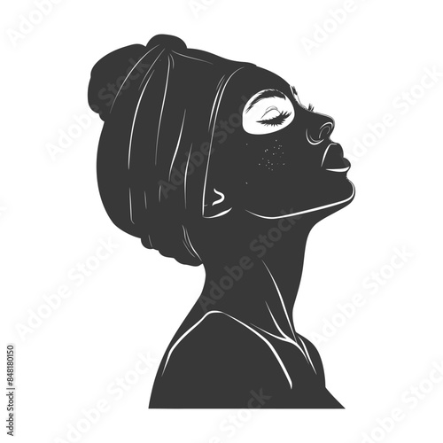 silhouette little girl using beauty cosmetic face mask black color only