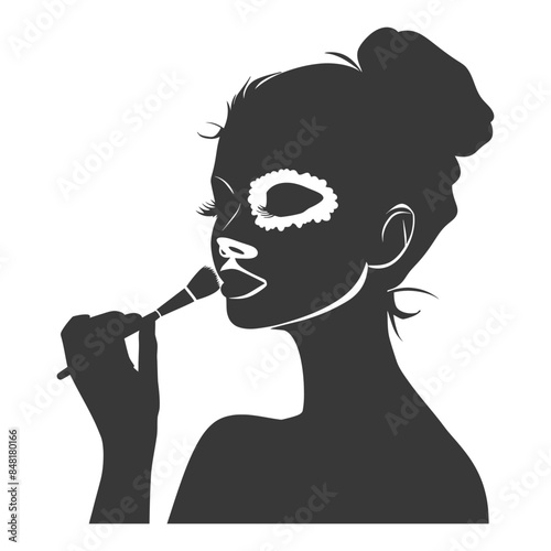 silhouette little girl using beauty cosmetic face mask black color only