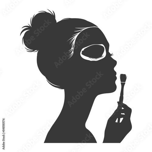 silhouette little girl using beauty cosmetic face mask black color only
