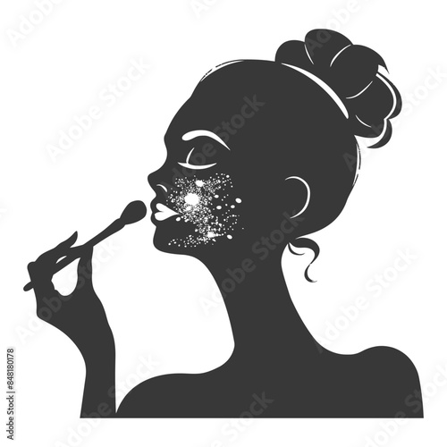 silhouette little girl using beauty cosmetic face mask black color only