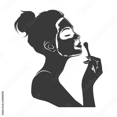 silhouette little girl using beauty cosmetic face mask black color only