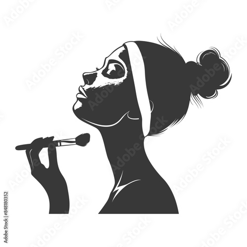 silhouette little girl using beauty cosmetic face mask black color only