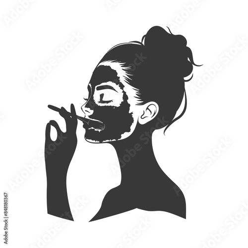 silhouette little girl using beauty cosmetic face mask black color only