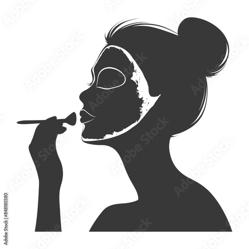 silhouette little girl using beauty cosmetic face mask black color only
