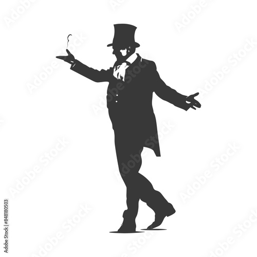 silhouette magician man in action full body black color only