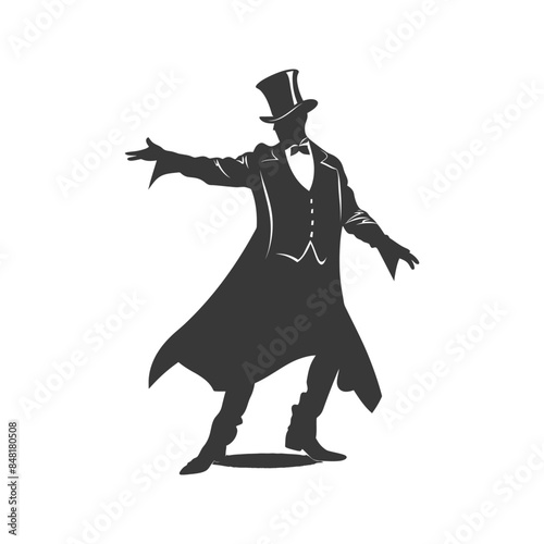 silhouette magician man in action full body black color only