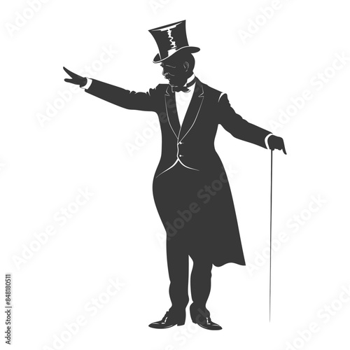 silhouette magician man in action full body black color only