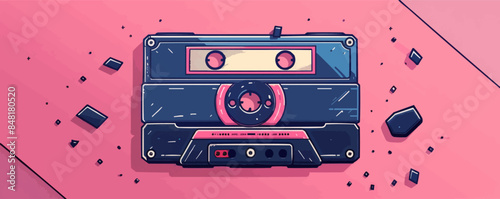 Vintage tape cassette in trendy style. Listening to music, song, playlist concept. Stereo sound, retro mixtape, audio record for 80s, 90s. Vector flat minimalistic isolated illustration