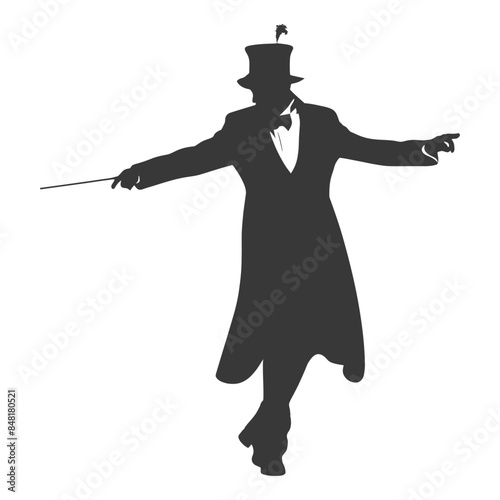 silhouette magician man in action full body black color only