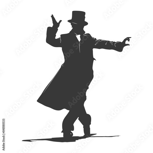 silhouette magician man in action full body black color only