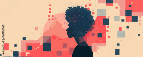 health concept. Inner world of a person. Minimal abstract illustration with geometric shapes and modern architecture. Human mind, brain, thinking. Vector flat minimalistic isolated illustration