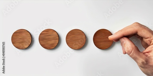 A hand is holding a wooden knob with four different shapes.
