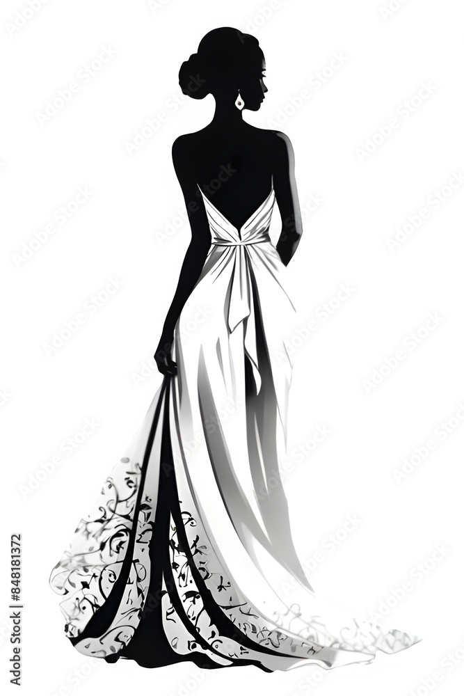 A girl in a very beautiful ornate dress, black silhouette of a beautiful woman, transparent background, sophisticated, highly detailed, modest dress A girl in a very beautiful ornate dress, black silhouette of a beautiful woman, transparent background, sophisticated, highly detailed, modest dress