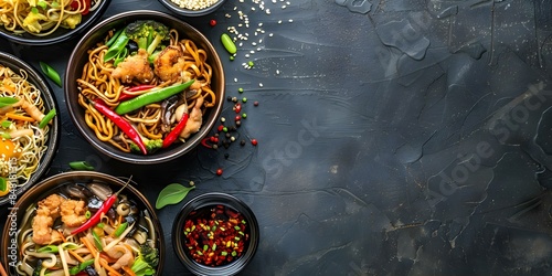 Asian street food recipes like yakisoba chow mein and soba noodles. Concept Asian Street Food, Yakisoba Chow Mein, Soba Noodles, Recipes