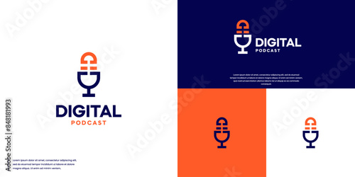 podcast logo with simple style, digital program, logo design template.