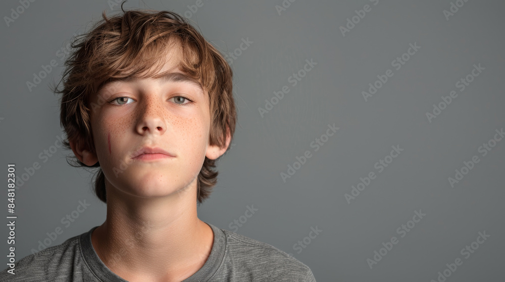 a Caucasian teenager looking determined on a studio background a Caucasian teenager looking determined on a studio background