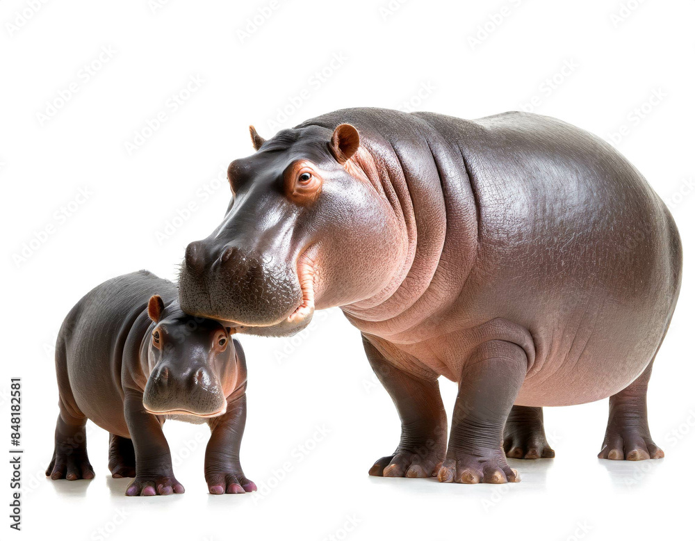Nilpferd und tierbaby isoliert auf weißen Hintergrund, Freisteller Nilpferd und tierbaby isoliert auf weißen Hintergrund, Freisteller