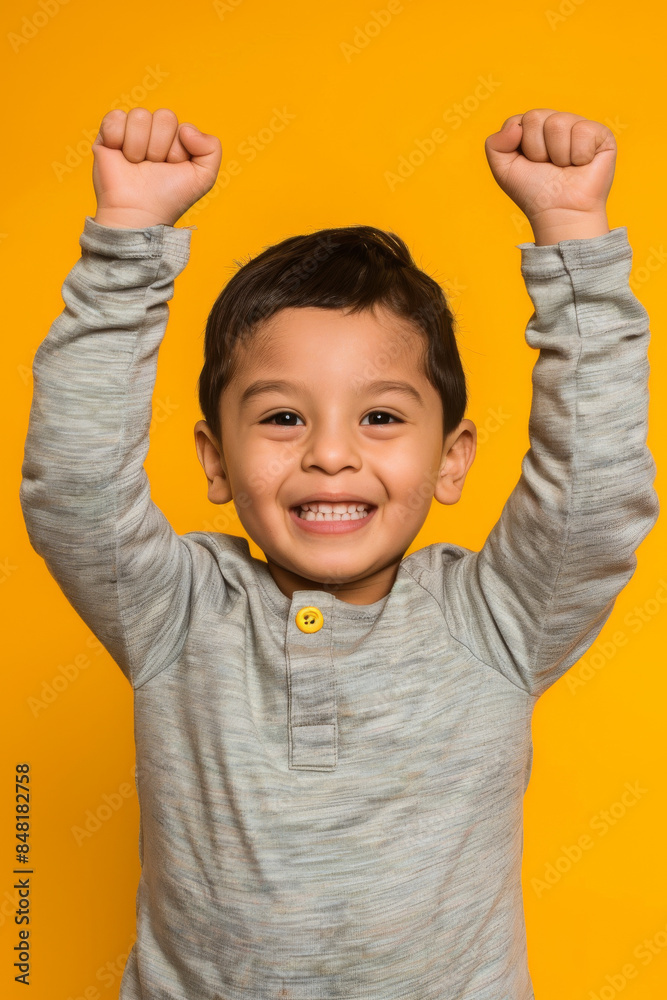 a Hispanic child feeling proud on a studio background a Hispanic child feeling proud on a studio background