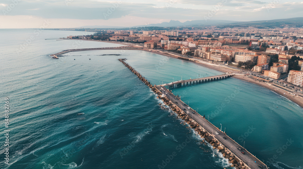 Fototapeta premium Aerial shot of a bustling freeway with streams of traffic