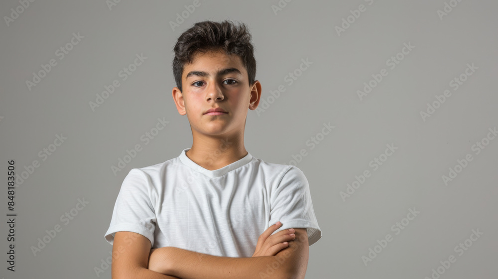 a Hispanic teenager showing determination on a studio background a Hispanic teenager showing determination on a studio background