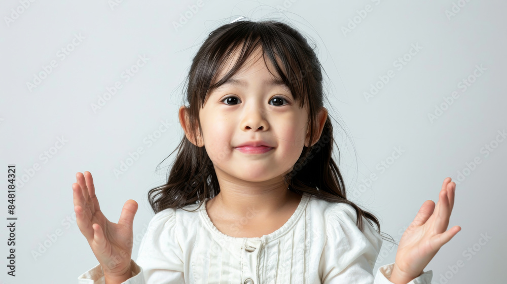 a Japanese girl showing curiosity on a studio background a Japanese girl showing curiosity on a studio background