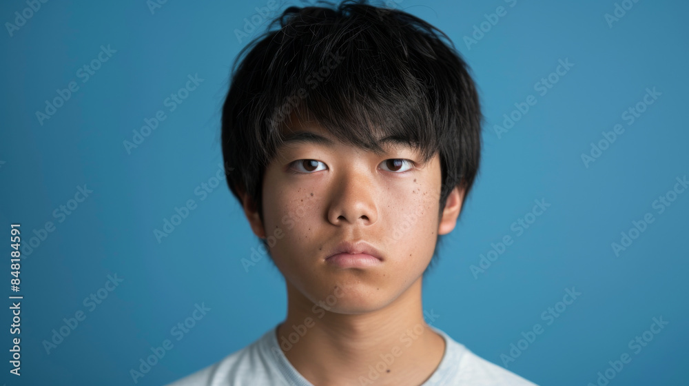 a Japanese teenager looking determined on a studio background a Japanese teenager looking determined on a studio background