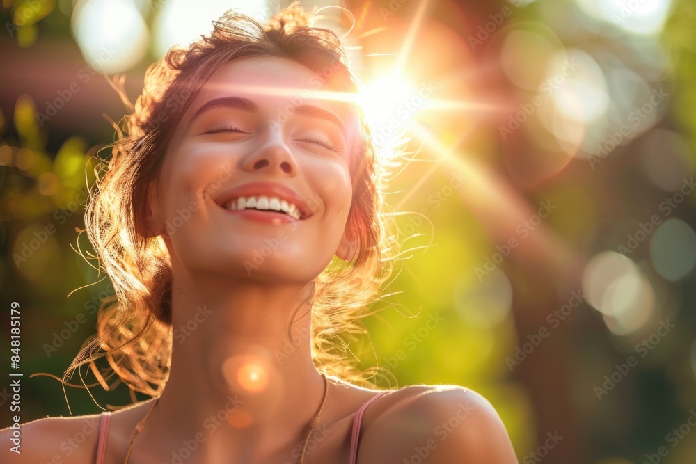 Happy Young Woman Feeling Sun on Face