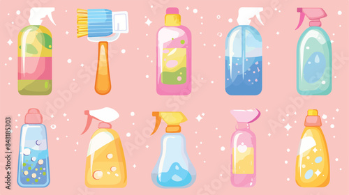 Vector set of baby bottle brush clipart. Simple cut