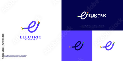 letter e with electric cable theme, logo design concept.