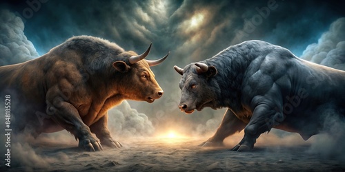 of a fierce bull and bear facing off photo