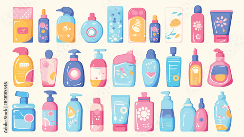 Vector set of baby cosmetic bottles clipart. Simple
