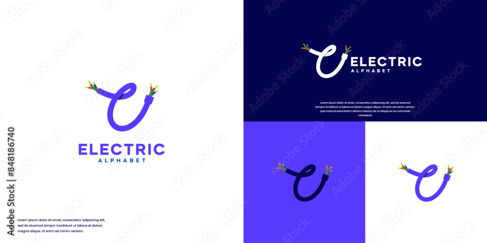 Obraz premium letter initial c with electric cable theme, logo graphic design.