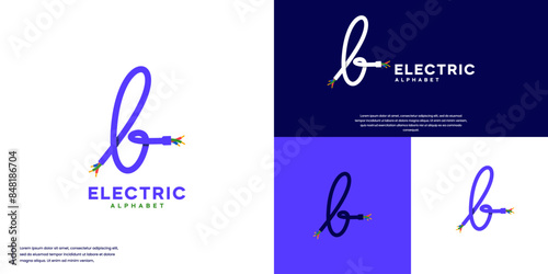 initials b with electric cable theme, logo design vector.