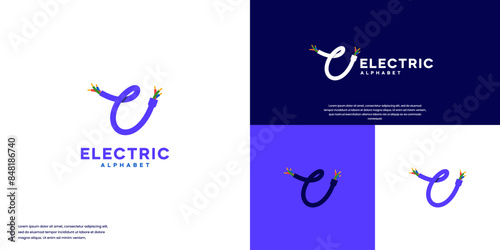 letter initial c with electric cable theme, logo graphic design.