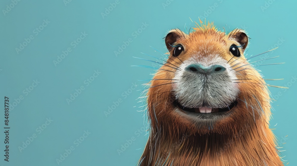 Adorable Smiling Cartoon Capybara on Vibrant Blue Background Adorable Smiling Cartoon Capybara on Vibrant Blue Background