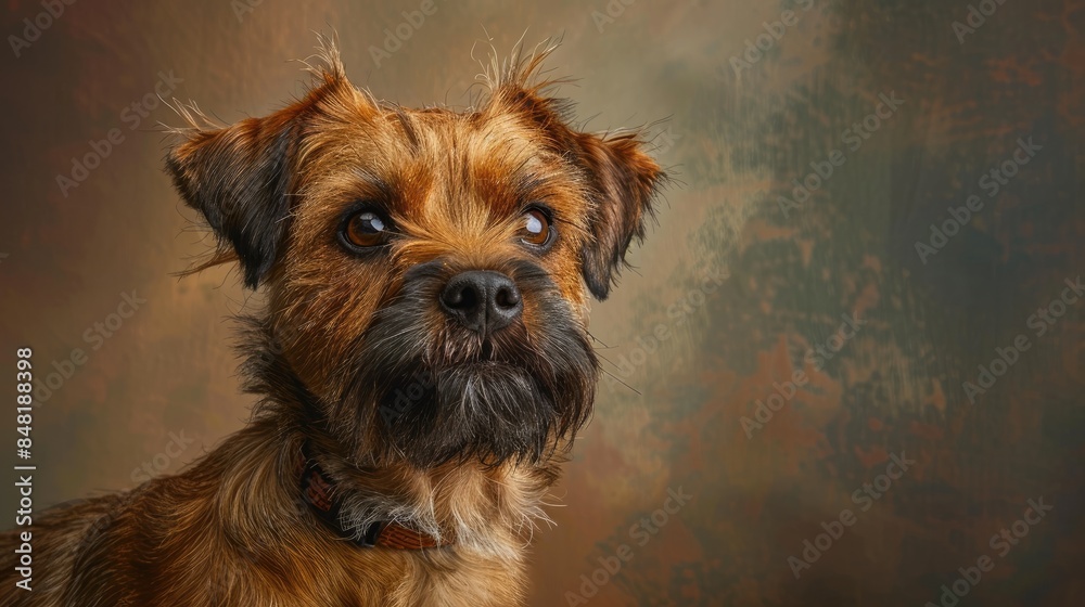 A Border Terrier dog depicted in a portrait set against a studio backdrop A Border Terrier dog depicted in a portrait set against a studio backdrop