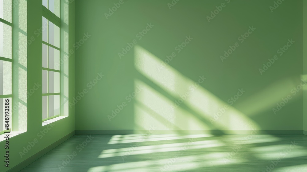 Obraz premium Craft a visually captivating image of a light green room bathed in gentle illumination, where shadows dance gracefully across the walls.
