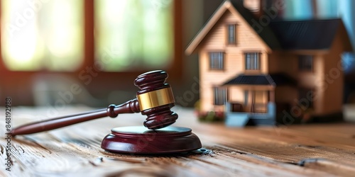 Real Estate Auction for Property Division after Divorce with Wooden Gavel Background. Concept Divorce Settlement, Real Estate Auction, Property Division, Wooden Gavel Background